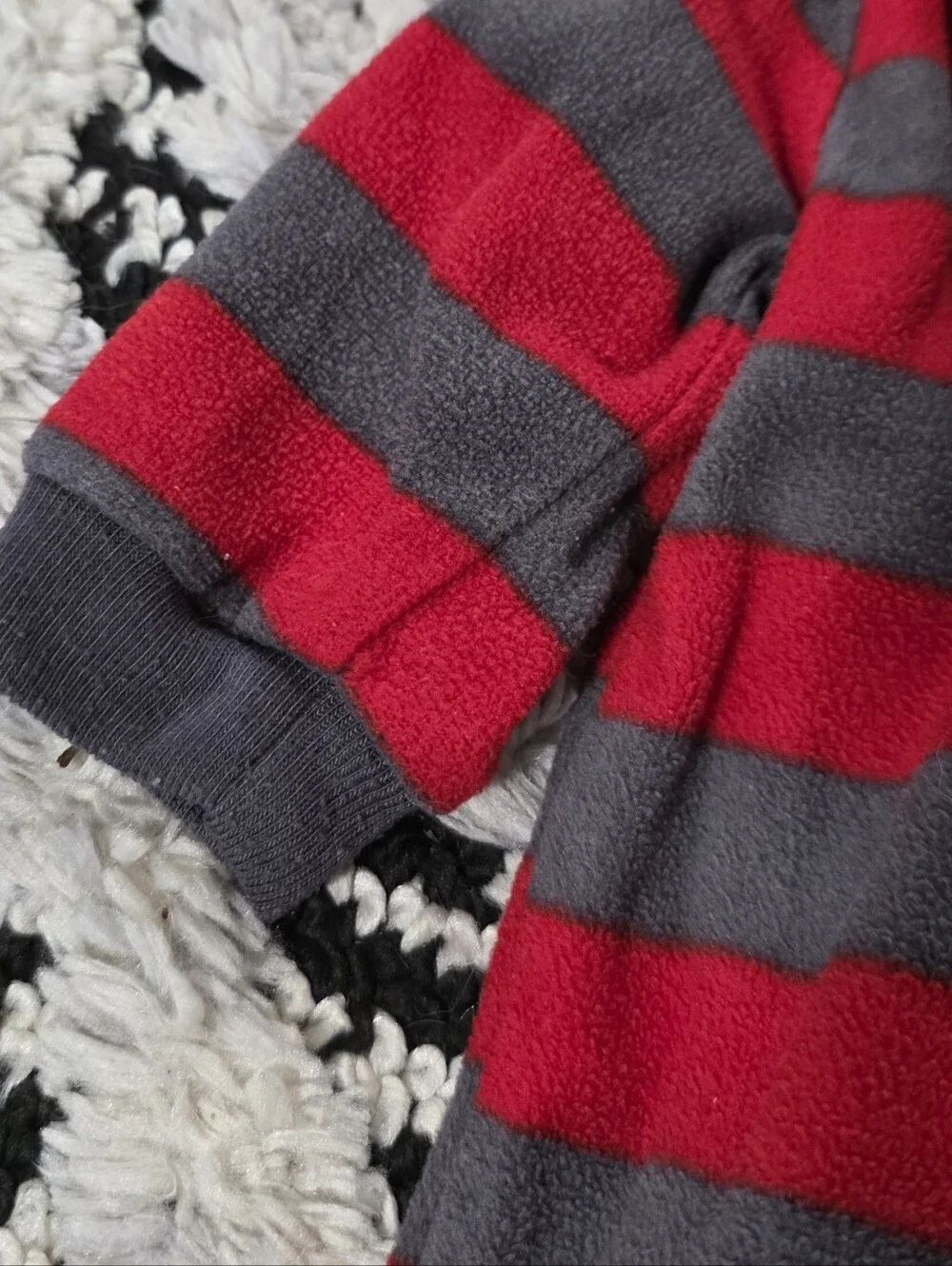 Carter's Baby Boy Red & Gray Fleece Striped Sleeper with Dog Embroidery 3 Mos